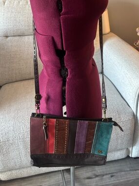 The Sak Patchwork Leather Crossbody in Teal, Purple, Red & Brown